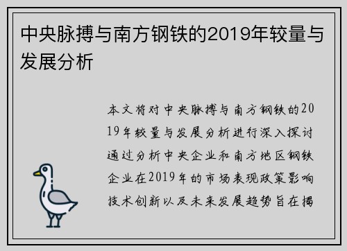 中央脉搏与南方钢铁的2019年较量与发展分析